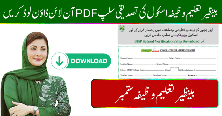 Download Benazir Taleemi Wazaif School Verification Slip PDF Easily Online: September 2025
